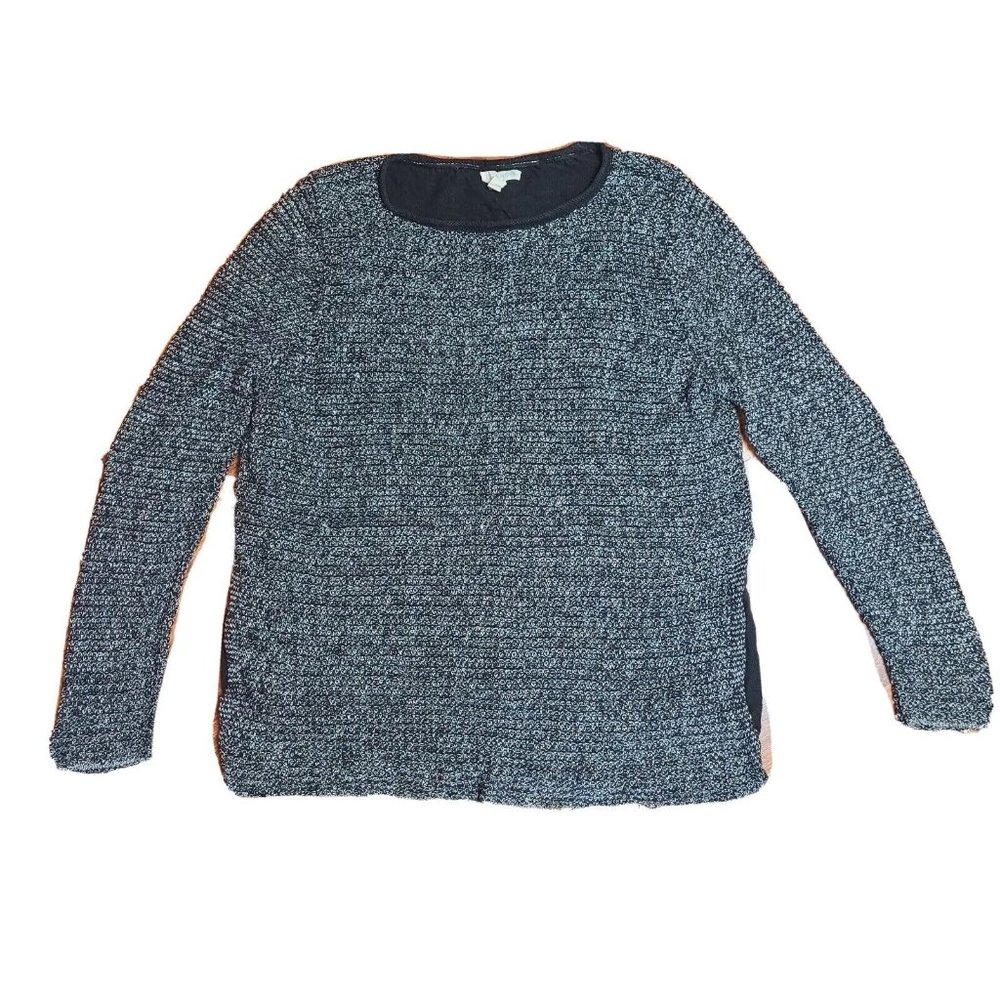 EILEEN FISHER Gray Black Knit Linen Cotton Pullover Sweater Womens Size  L Large